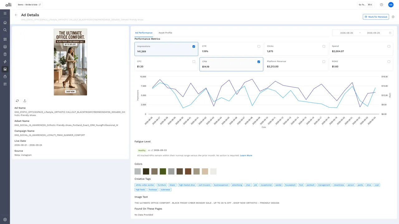 Creative Insights asset view with performance and creative tags