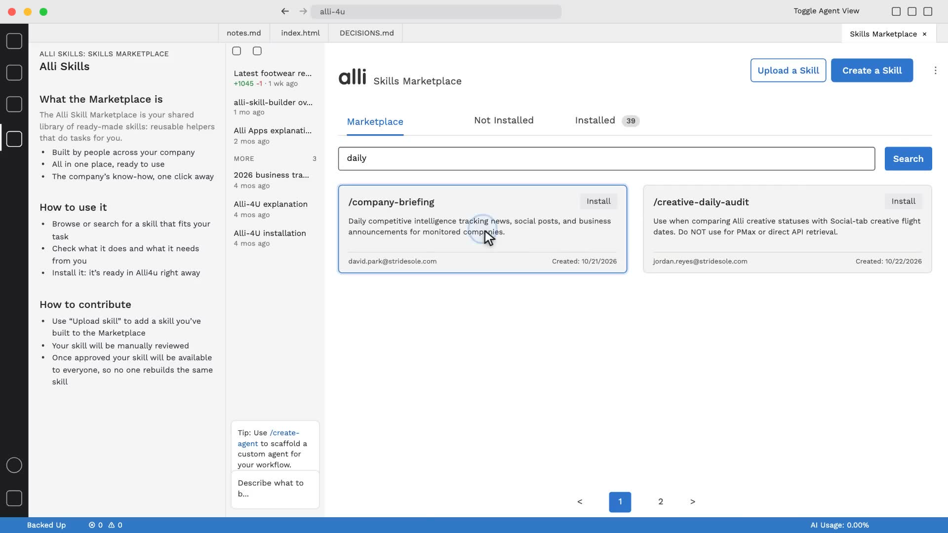 Skills marketplace in Alli4u: a frame from the video
