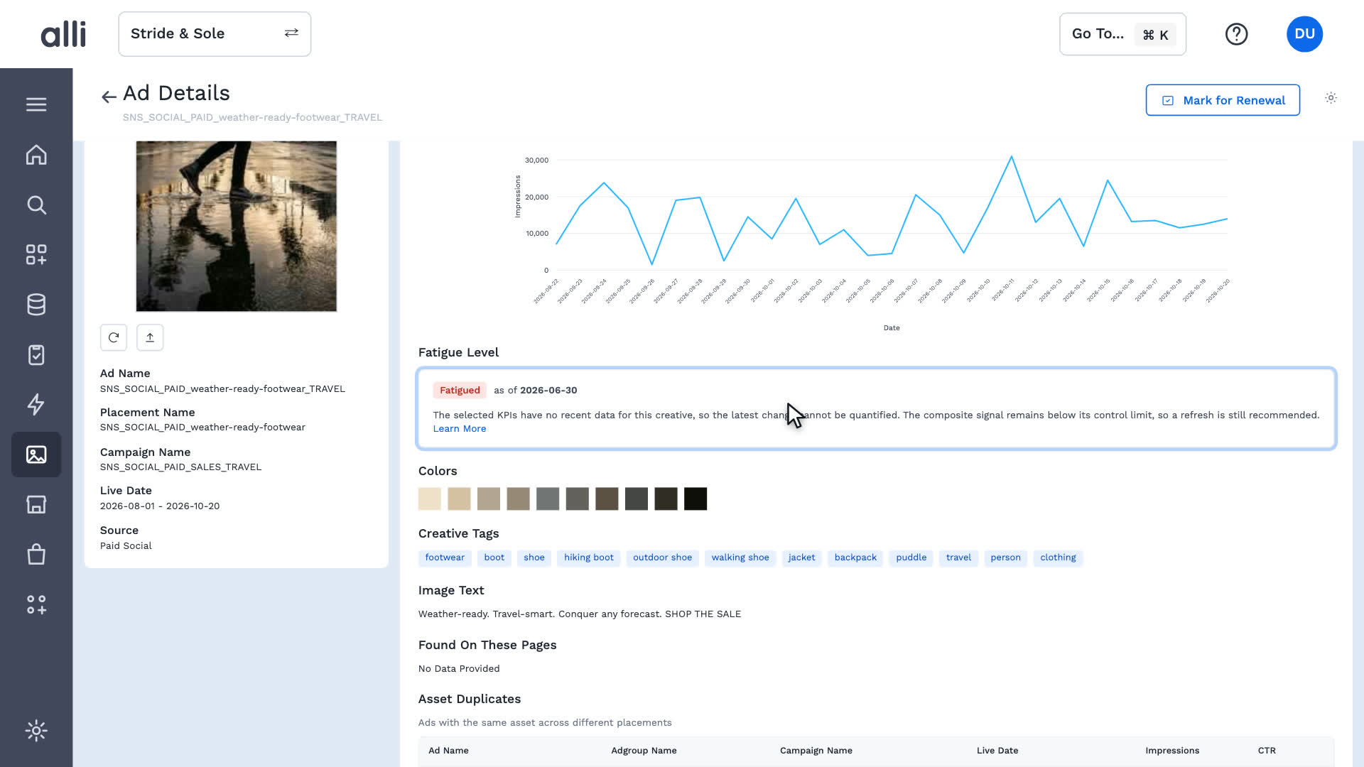 Fatigue scoring in Alli Creative Insights: a frame from the video
