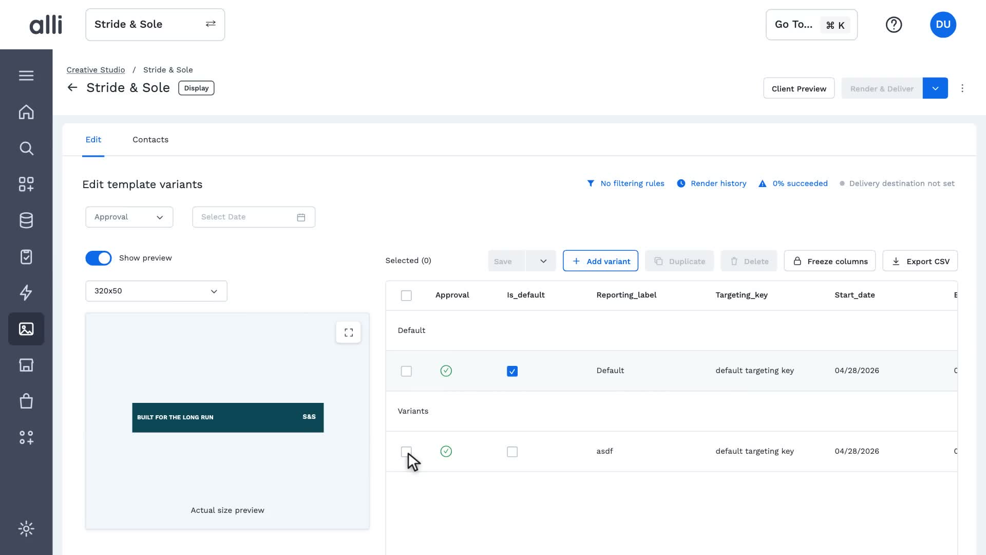 Variant editor in Alli Creative Studio: a frame from the video