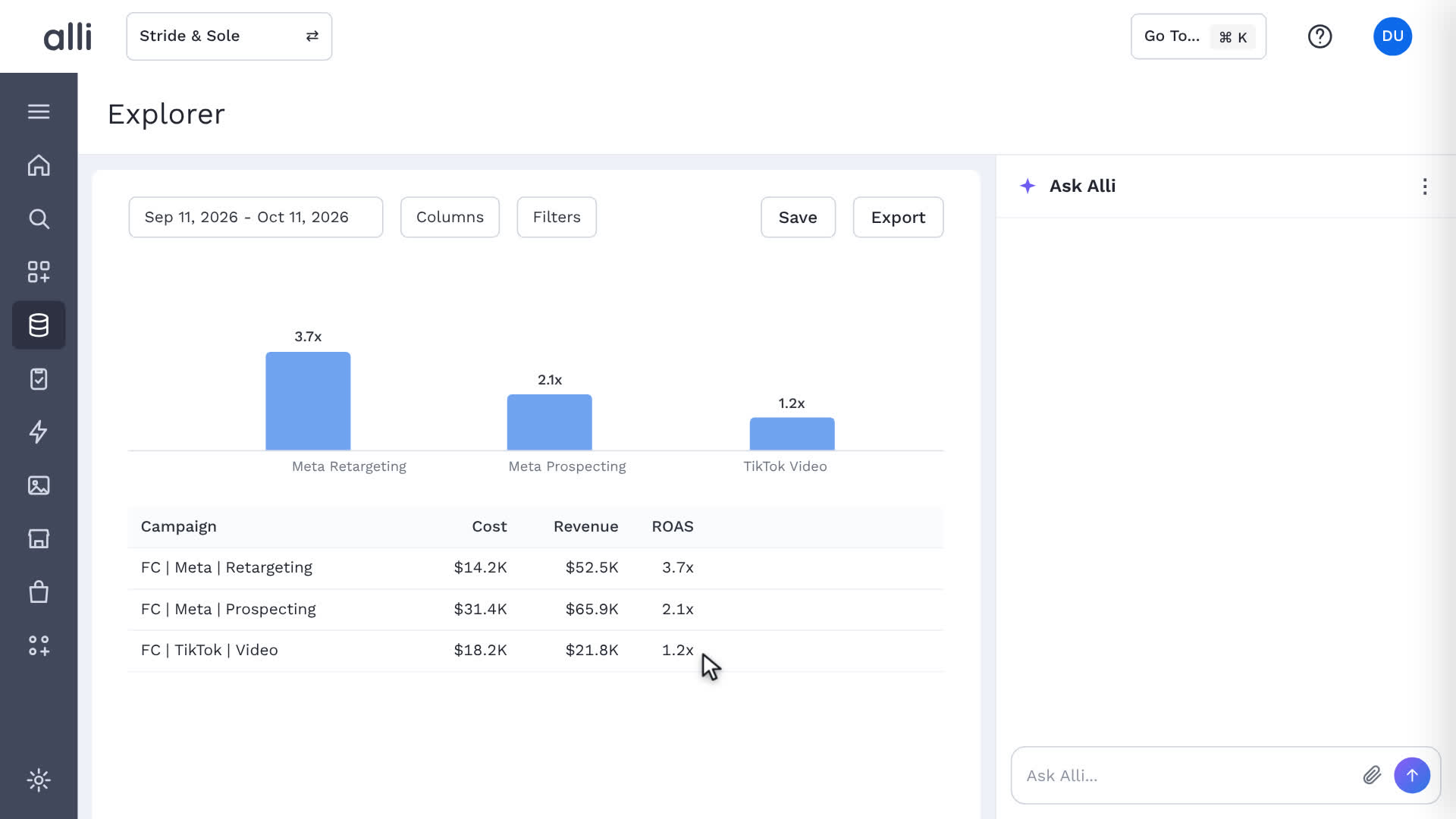 Live data sandbox in Alli Data Explorer: a frame from the video