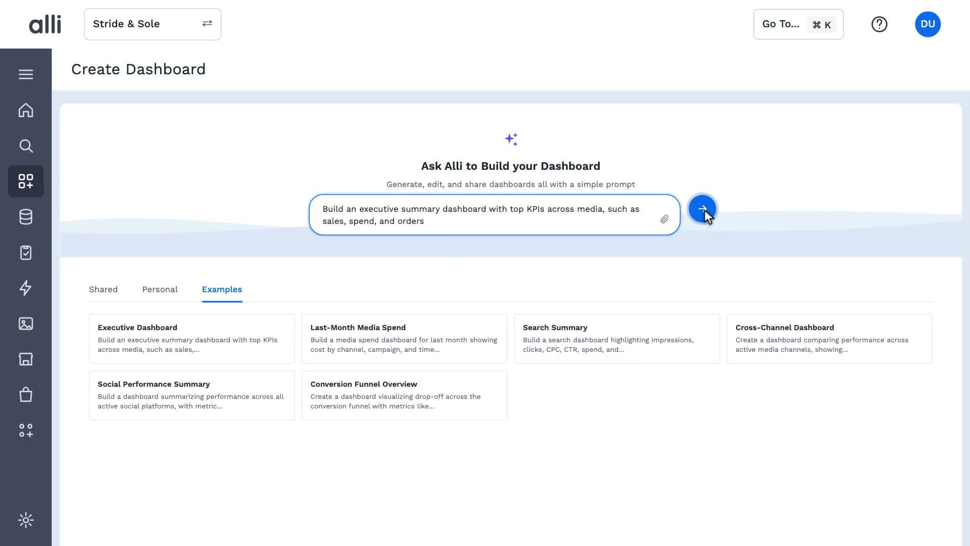 Build by describing in Alli Generative Dashboards: a frame from the video