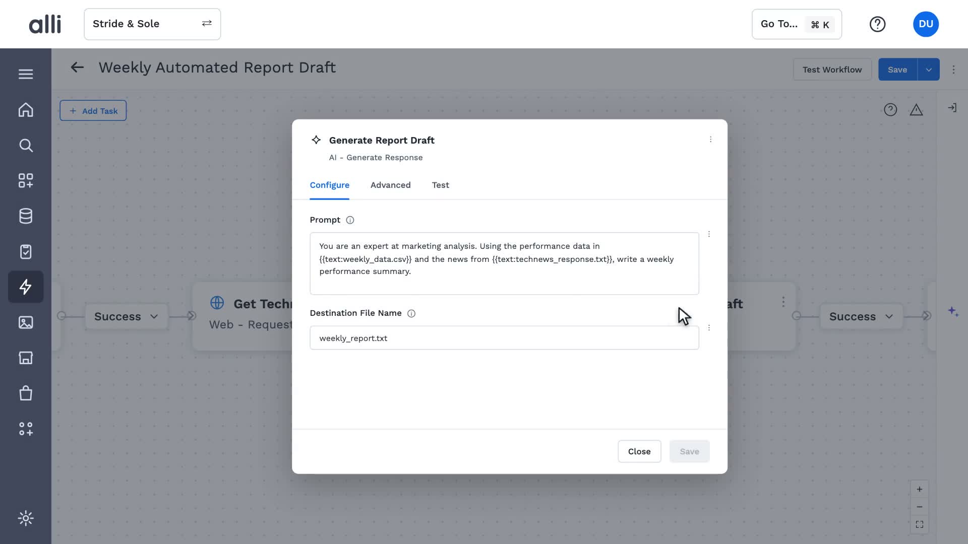 Visual Workflow Designer in Alli Generative Workflows: a frame from the video