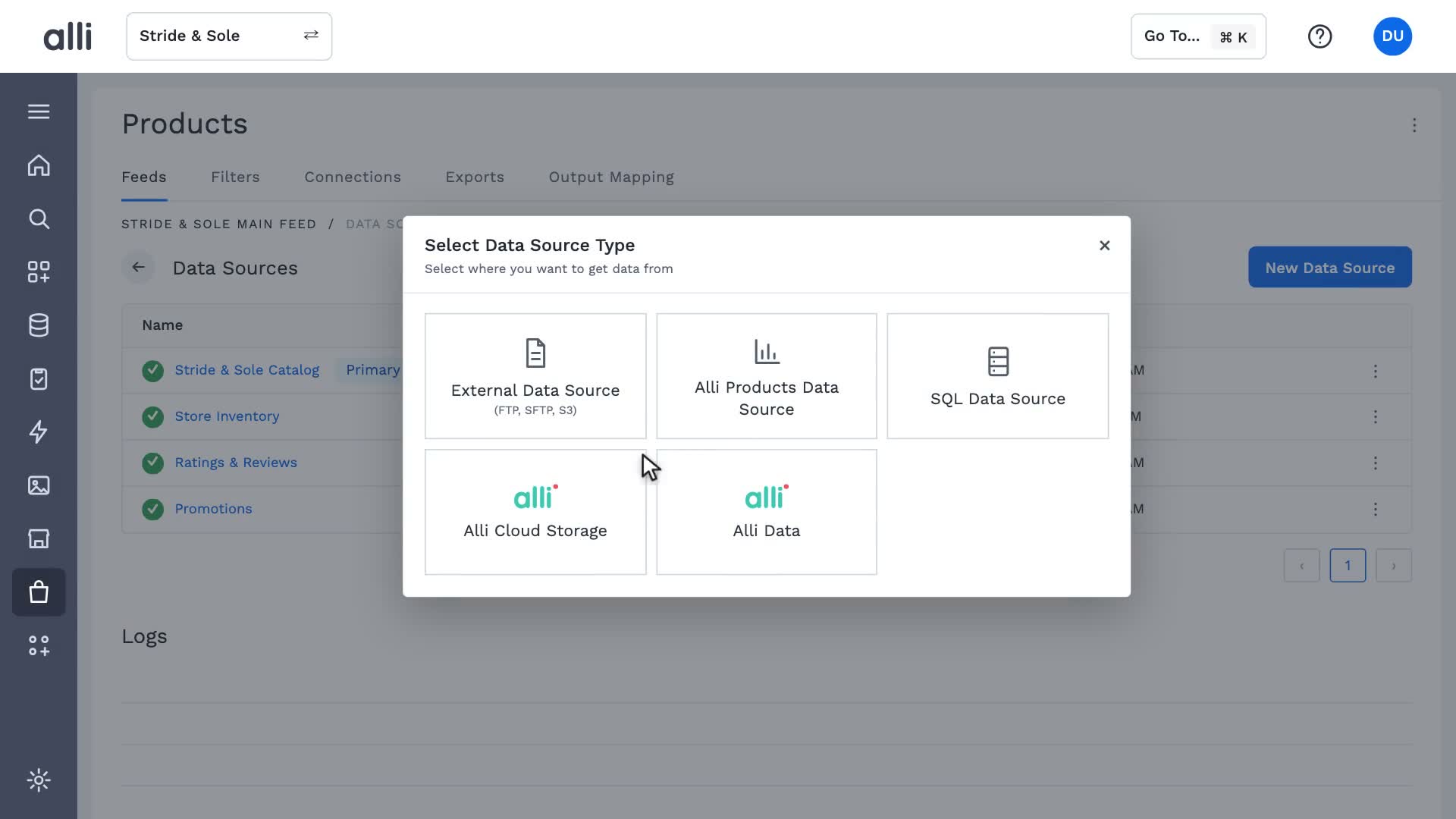 Data sources in Alli Product Feed Management: a frame from the video